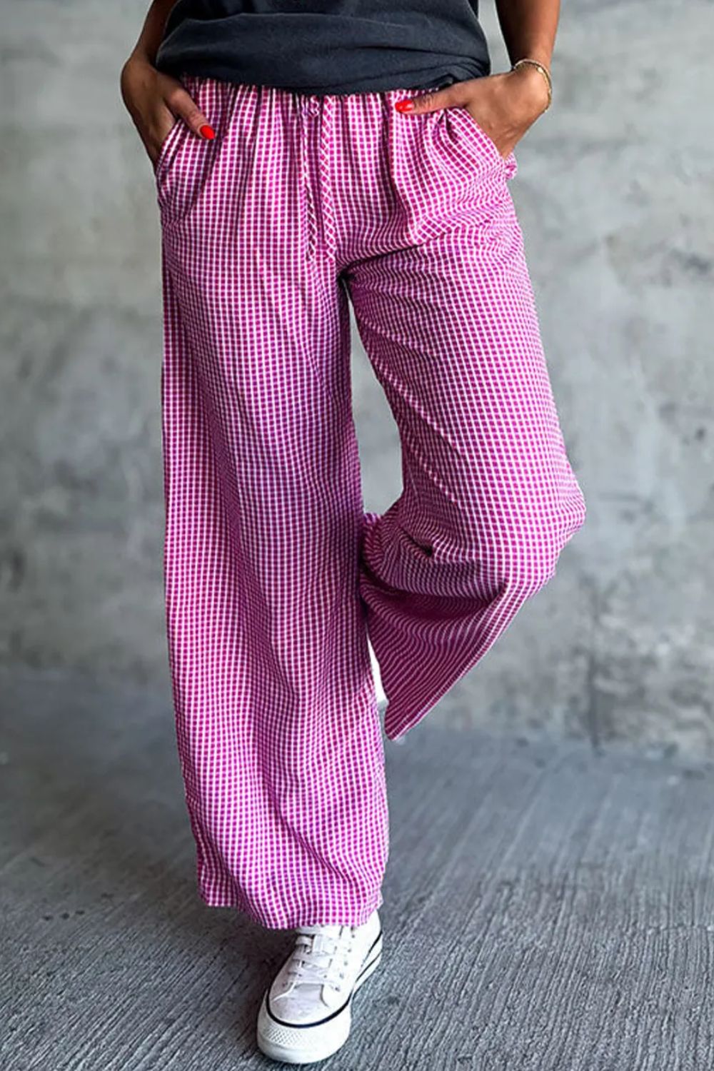 Koisoon Plaid Wide Leg Pants with Pockets