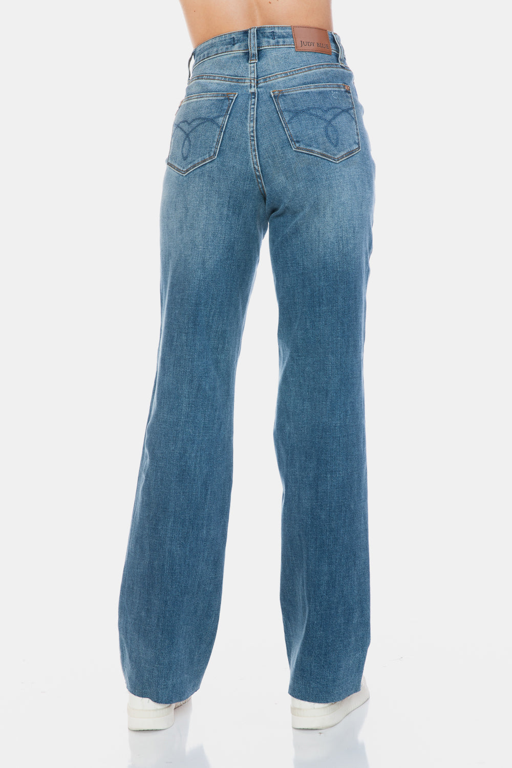 Koisoon Blue Full Size Tummy Control Cut Raw Hem Straight Jeans