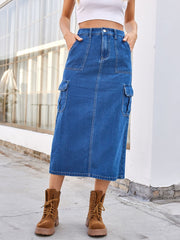 Koisoon Slit Midi Denim Skirt with Pockets