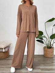 Koisoon Quarter Button Long Sleeve Top and Pants Set