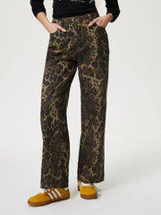 Koisoon Leopard Straight Jeans with Pockets