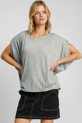 Koisoon Exposed Seam Round Neck Batwing Sleeve Knit Top