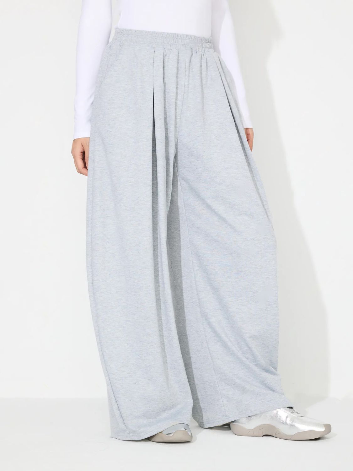 Koisoon Elastic Waist Wide Leg Pants with Pockets