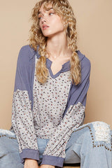 Koisoon Waffle Knit Floral Notched Long Sleeve Top