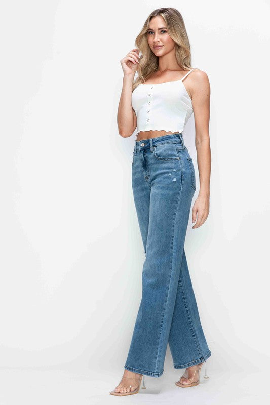 Koisoon Full Size High Rise Wide Leg Jeans with Pockets