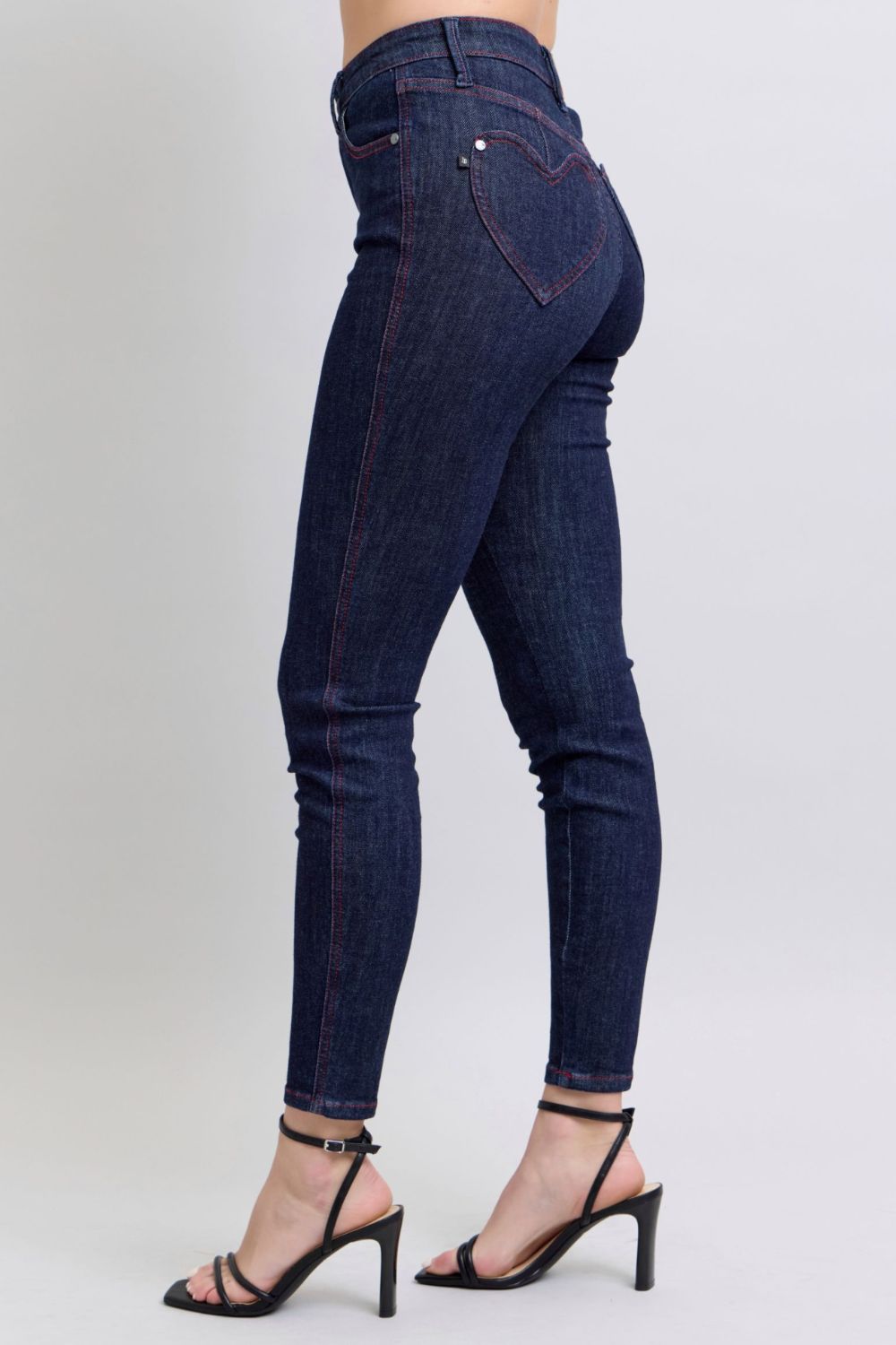 Koisoon Blue Full Size Heart Shaped Back Pockets Skinny Jeans