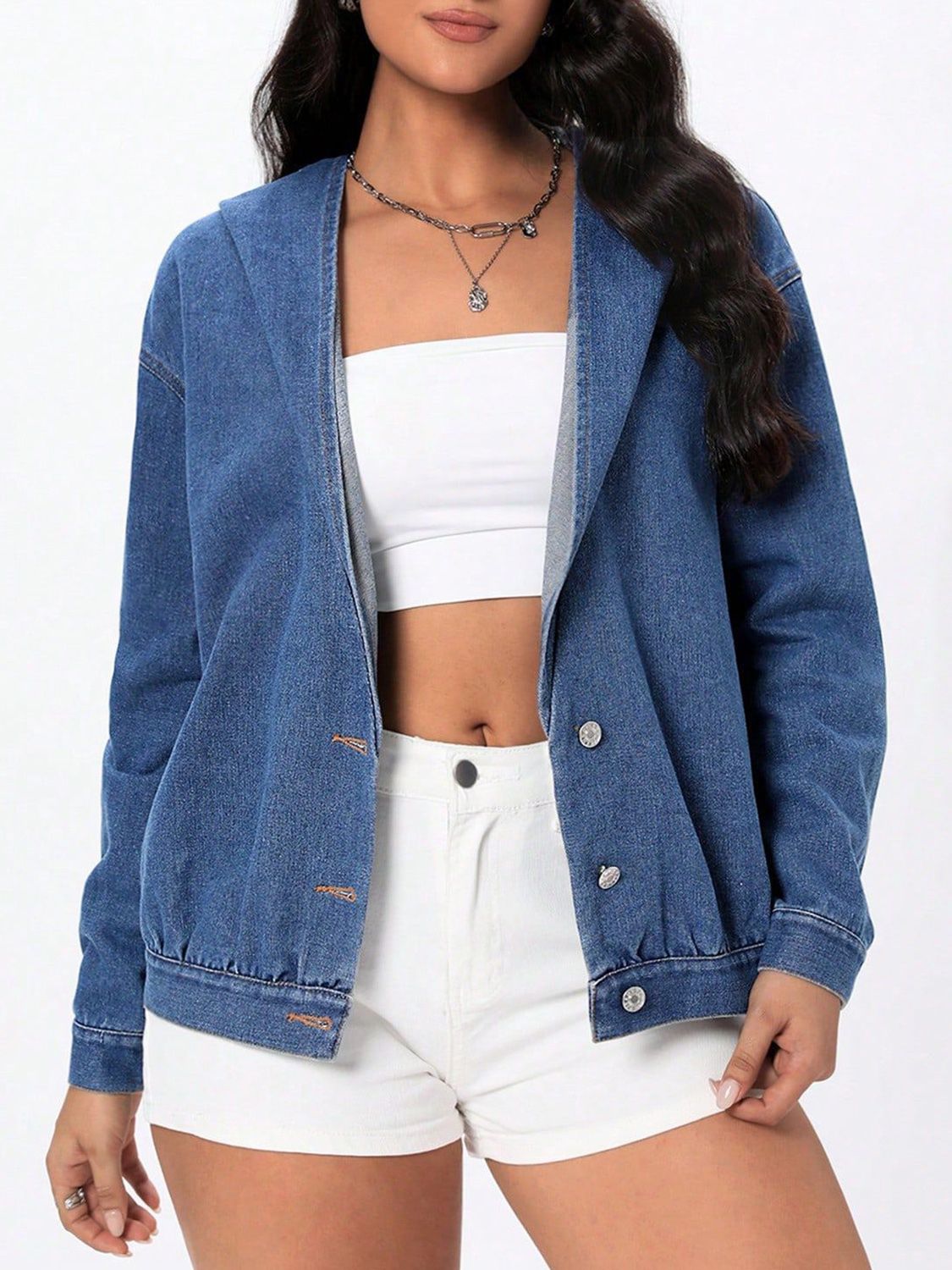 Koisoon Button Up Hooded Denim Top