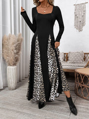 Koisoon Leopard Square Neck Long Sleeve Maxi Dress