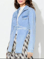 Koisoon Asymmetric Slit Collared Neck Long Denim Top