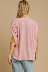 Koisoon Exposed Seam Round Neck Batwing Sleeve Knit Top