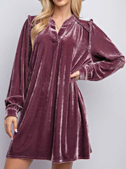 Koisoon Notched Long Sleeve Dress with Pockets