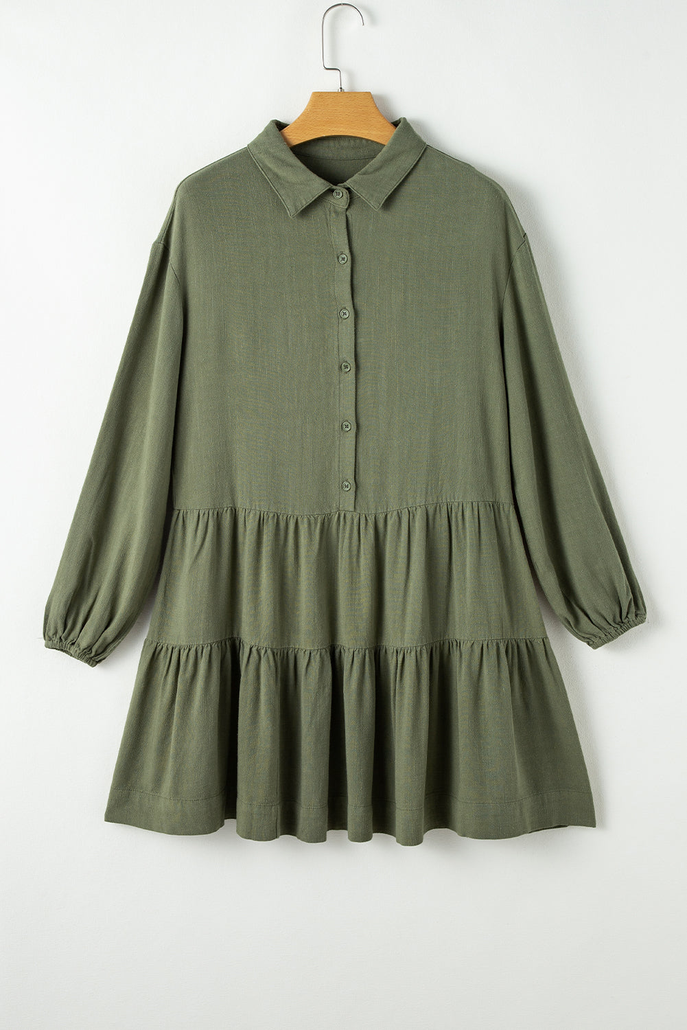 Koisoon Collared Neck Balloon Sleeve Shirt Dress