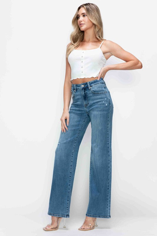 Koisoon Full Size High Rise Wide Leg Jeans with Pockets