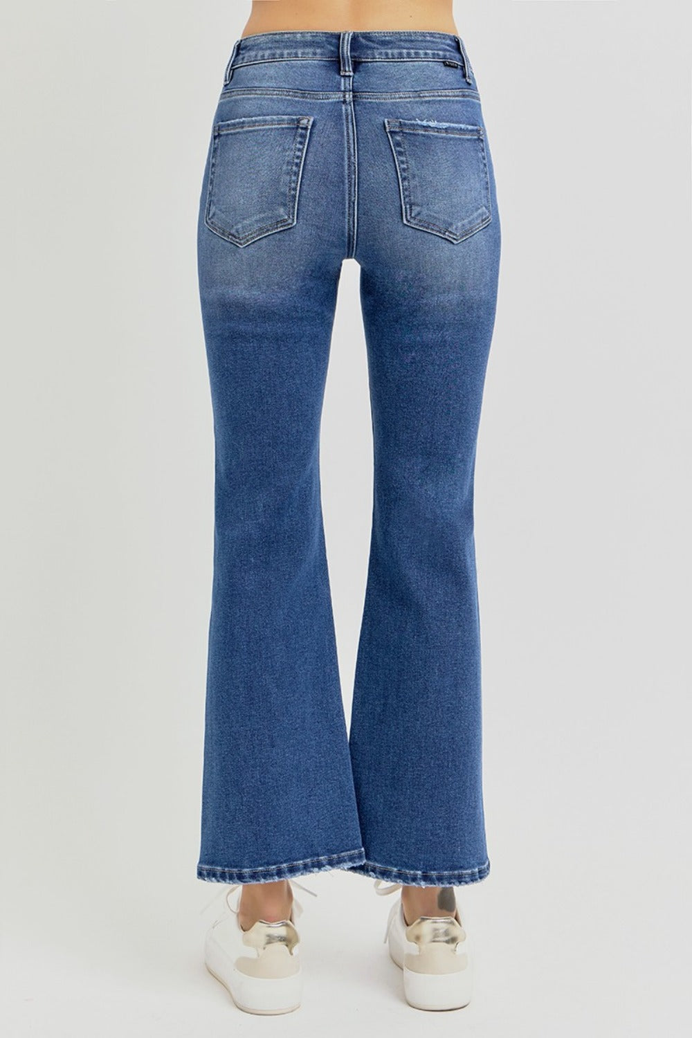 Koisoon Full Size Distressed High Rise Crop Flare Jeans