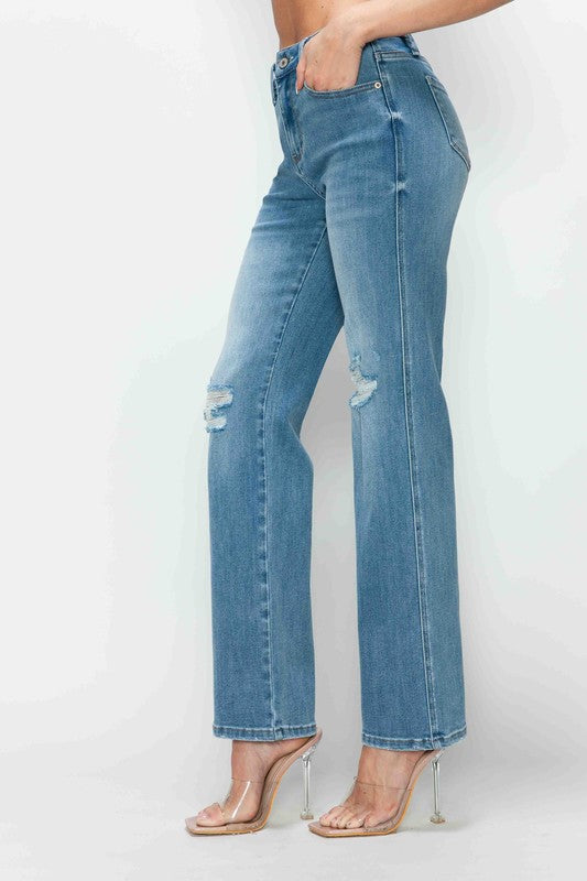 Koisoon Full Size Distressed High Rise Straight Jeans