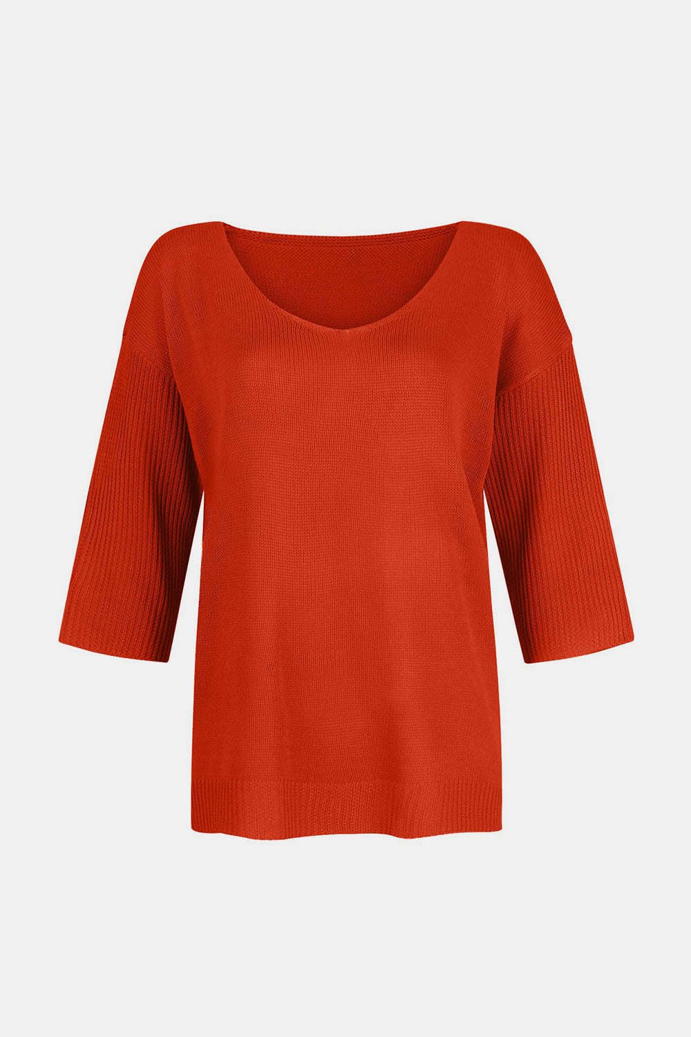 Koisoon V-Neck Three-Quarter Sleeve Knit Top