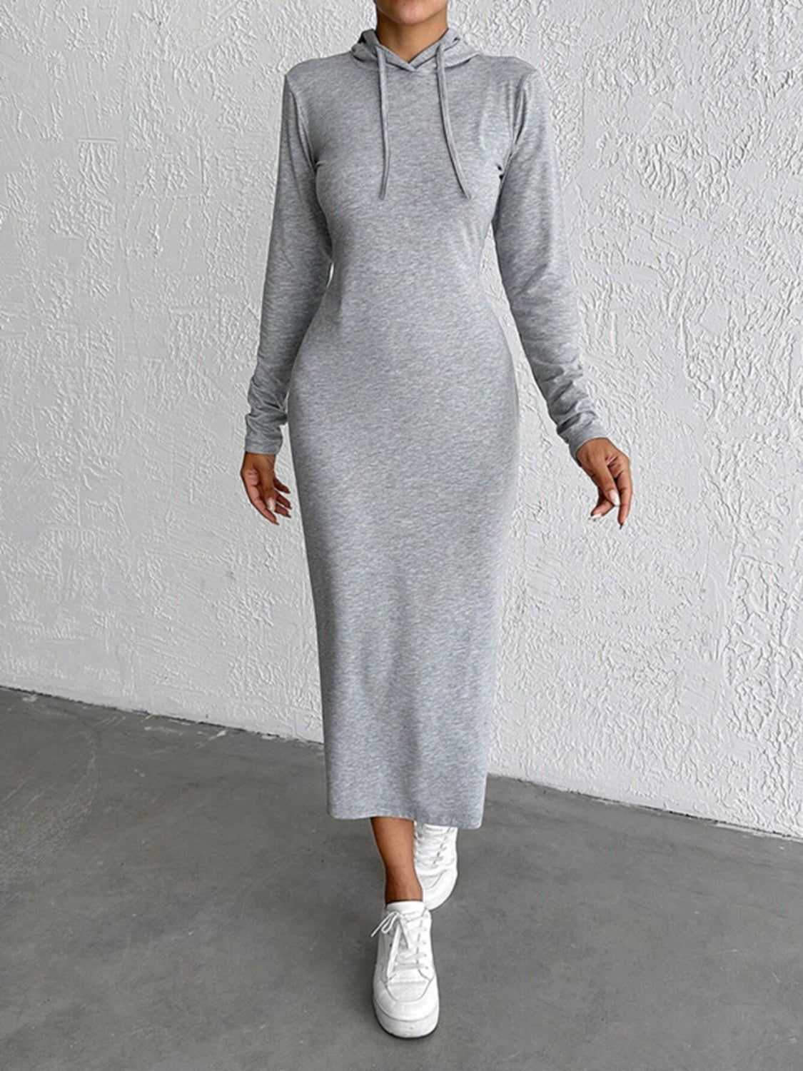 Koisoon Drawstring Long Sleeve Hooded Midi Dress