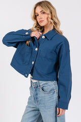 Koisoon Button Down Cropped Denim Jacket with Patch Pockets