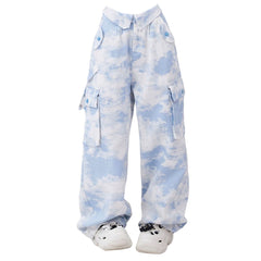 Koisoon Tie-dye Streetwear Cargo Punk Straight Pants Loose Y2k Aesthetic Pockets Pantalones Women Grunge Harajuku Wide Leg Trousers